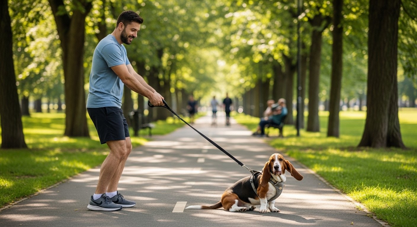 A calm, connected moment between a person and a dog